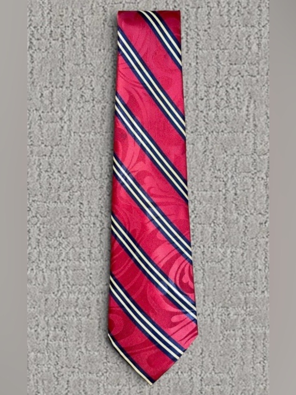 Marco Polo Italian Style Mens Maroon Jacquard Stripe Print Vintage Polyester Tie